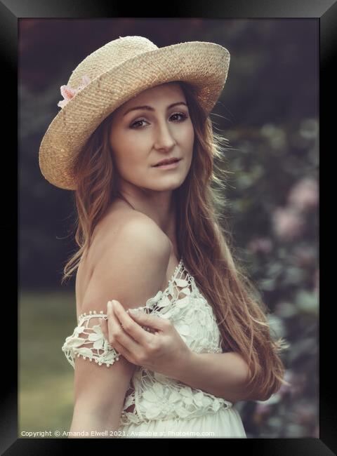 Portrait Of Woman In Straw Hat Framed Print by Amanda Elwell