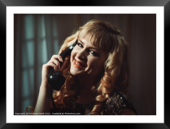 Woman On Telephone Framed Mounted Print by Amanda Elwell