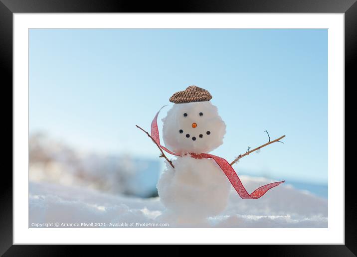 Happy Smiling Snowman  Framed Mounted Print by Amanda Elwell