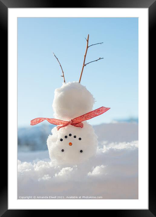 Snowman Doing A Handstand Framed Mounted Print by Amanda Elwell