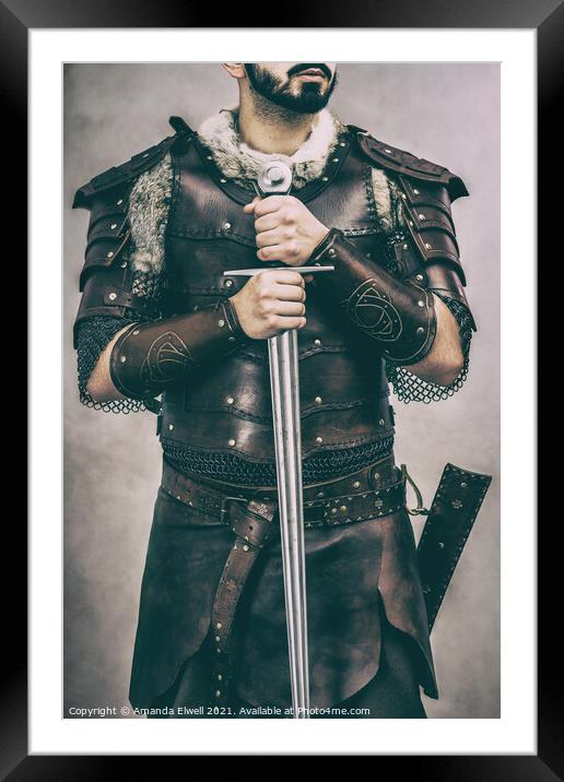 Medieval Cosplay Man With Sword Framed Mounted Print by Amanda Elwell