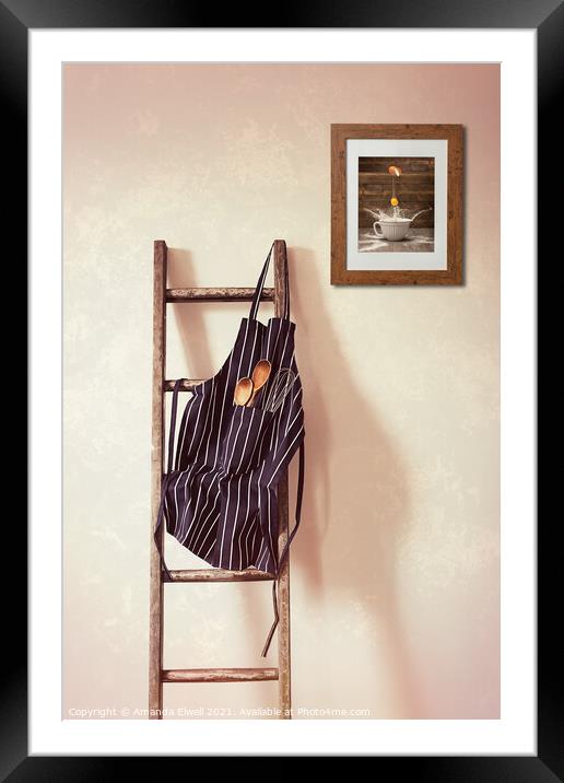 Kitchen Apron Hanging On Ladder Framed Mounted Print by Amanda Elwell