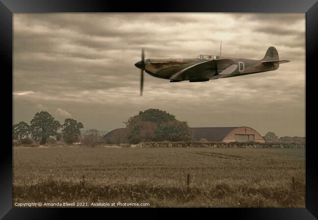Mark 1 Supermarine Spitfire Flying Past Hanger Framed Print by Amanda Elwell