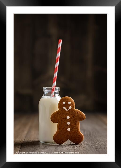 Gingerbread Man & Milk Framed Mounted Print by Amanda Elwell