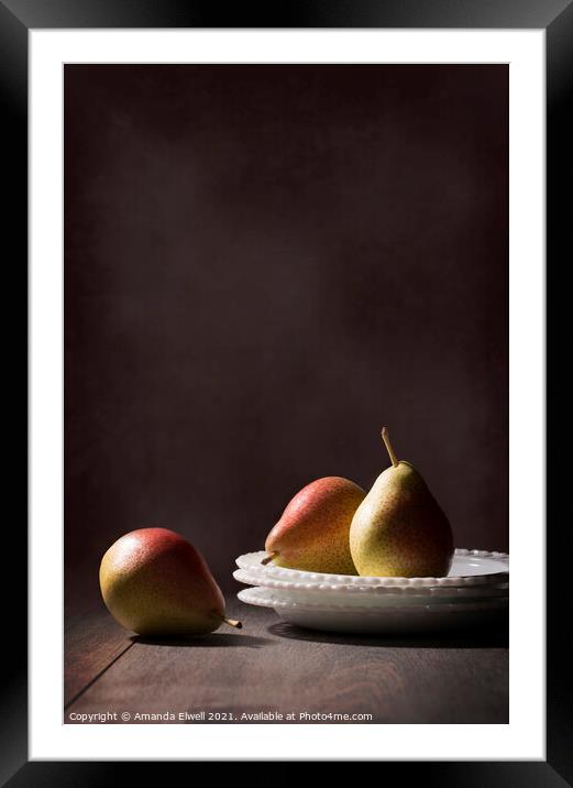Three Pears Still Life Framed Mounted Print by Amanda Elwell