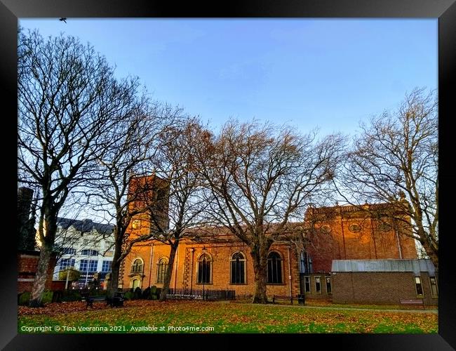 Stockton Parish Church in autumn trees Framed Print by Tina Veeranna