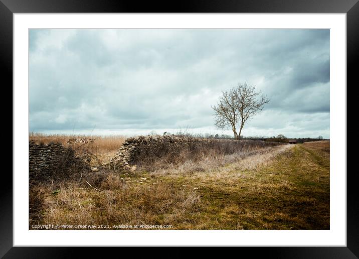 Collapsed Dry Stone Wall In The Rural Oxfordshire Countryside Framed Mounted Print by Peter Greenway
