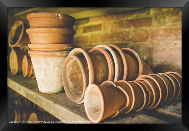 Traditional Terracotta Flower Pots In A Gardeners Shed Framed Print by Peter Greenway