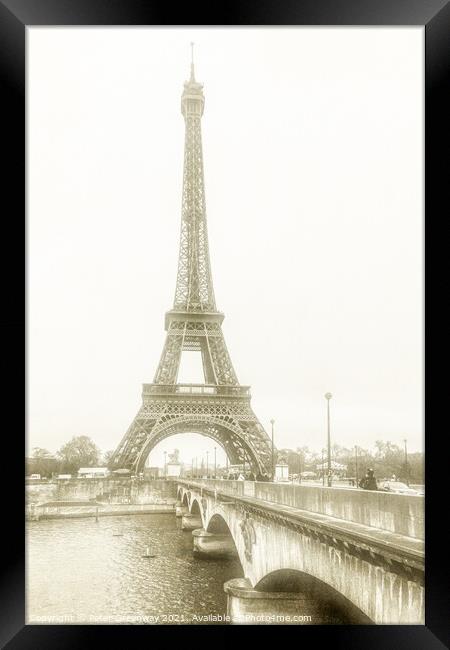 The Eiffel Tower In Winter ( Monochrome ) Framed Print by Peter Greenway