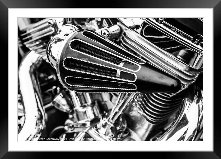 Classic Motorbike Chrome Engine Framed Mounted Print by Peter Greenway