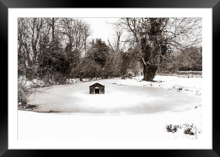 Frozen Village Duckpond & Duckhouse In Bucknell, O Framed Mounted Print by Peter Greenway