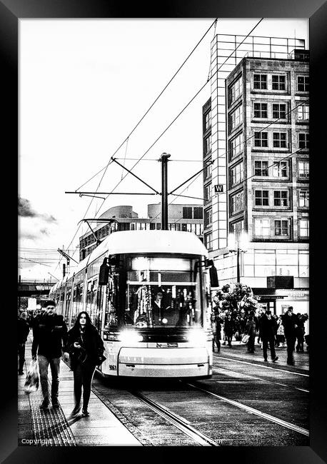 Trams & People Milling Around Alexanderplatz, Berl Framed Print by Peter Greenway