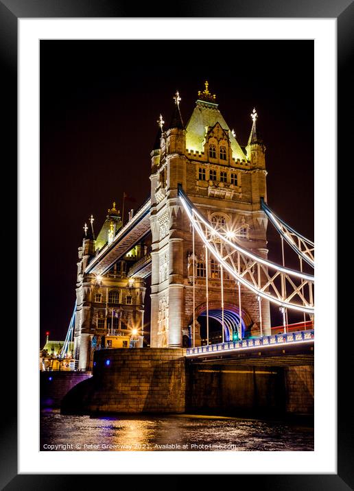 The Iconic Tower Bridge In London At Night Framed Mounted Print by Peter Greenway