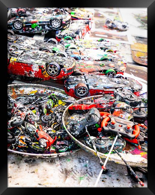 Model Cars & Controllers Splattered With Colour Pa Framed Print by Peter Greenway