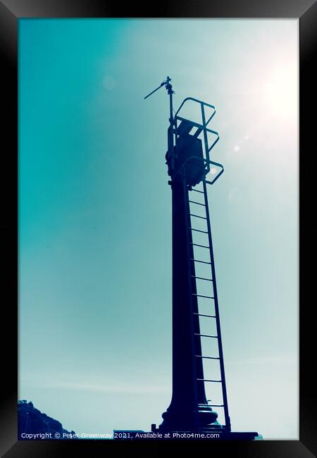 Harbour Signalling Mast At Torquay Marina Framed Print by Peter Greenway
