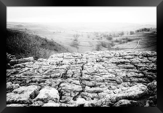 The Limestone Pavement On Top Of Malham Cove, York Framed Print by Peter Greenway