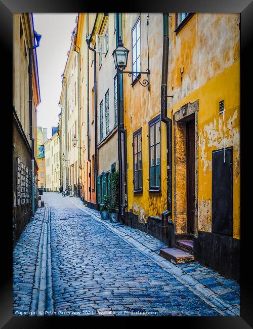 Gamla Stan Back Street, Stockholm Framed Print by Peter Greenway