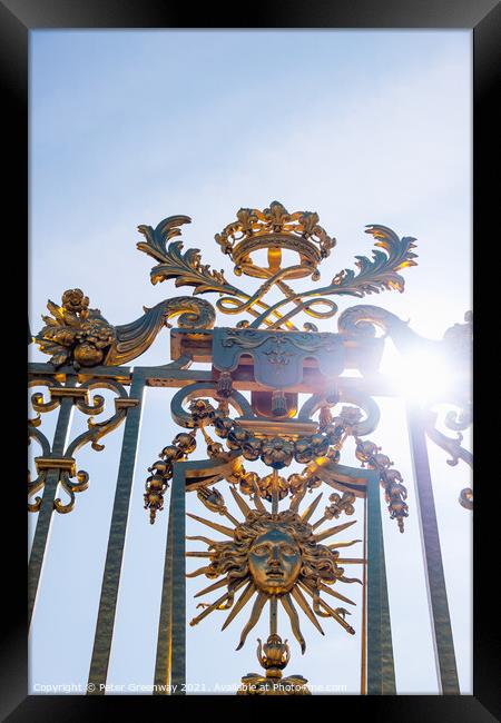 Château de Versailles Sun God Entrance Gate Framed Print by Peter Greenway