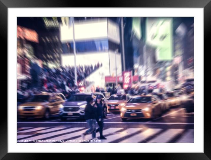 The Bustle Of Times Square in NYC At Night Framed Mounted Print by Peter Greenway