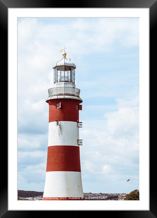Lighthouse At Plymouth Hoe, Devon Framed Mounted Print by Peter Greenway