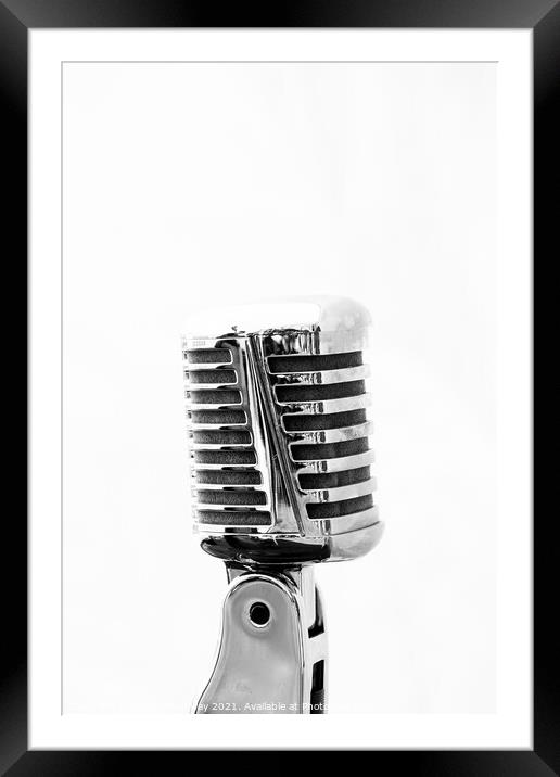  Vintage Microphone In Monochrome Framed Mounted Print by Peter Greenway