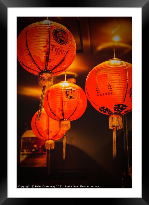 Chinese Lanterns in Chinatown, London Framed Mounted Print by Peter Greenway