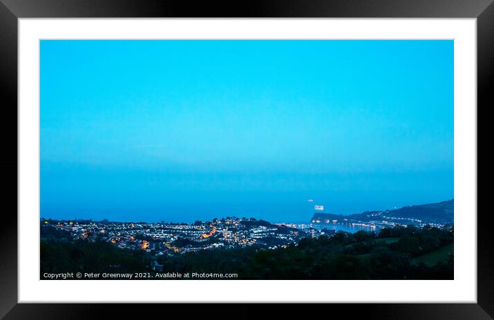 The Citylights Of Teignmouth In Devon At Dusk Framed Mounted Print by Peter Greenway