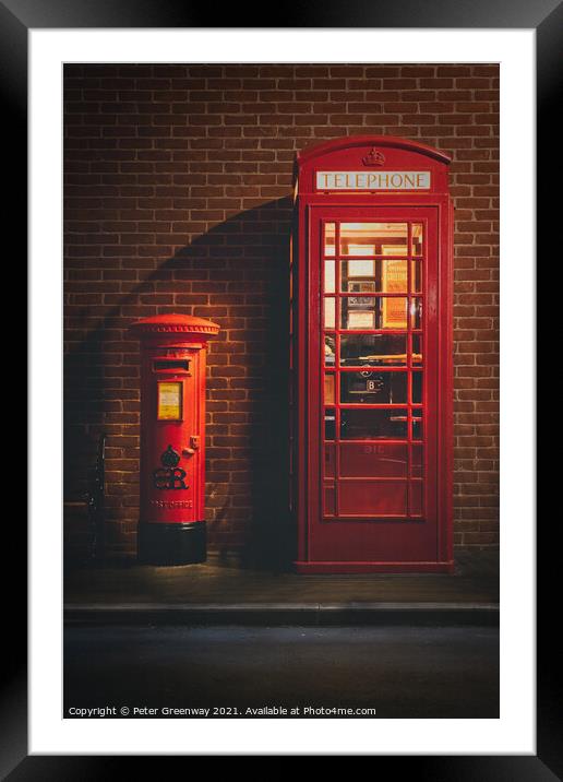 Iconic British 1940's Red Telephone & Post Box Framed Mounted Print by Peter Greenway