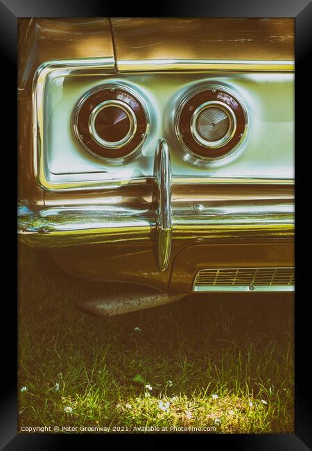 Golden American Chevrolet Corvair - Tail Lights Framed Print by Peter Greenway