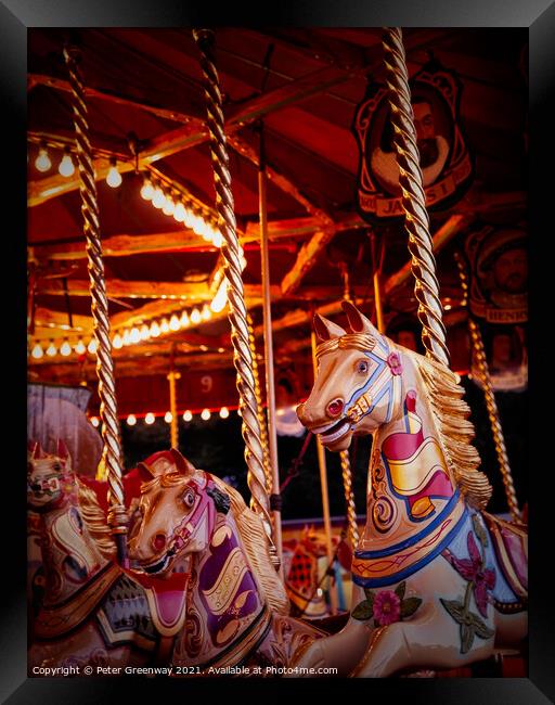 Vintage Carousel Horses Framed Print by Peter Greenway