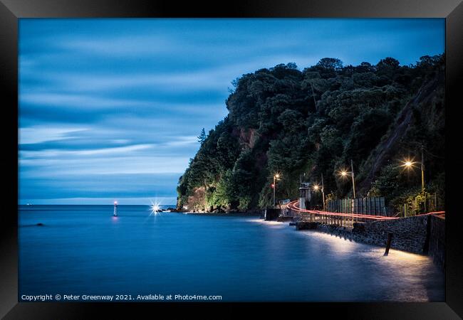 The Famous 'Ness' Headland In Shaldon Illuminated At Night Framed Print by Peter Greenway