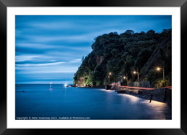 The Famous 'Ness' Headland In Shaldon Illuminated At Night Framed Mounted Print by Peter Greenway