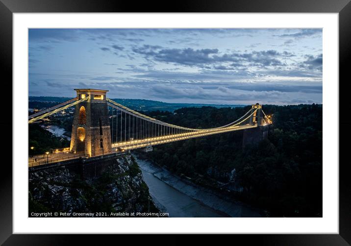 Clifton Suspension Bridge Illuminated At Dusk Framed Mounted Print by Peter Greenway