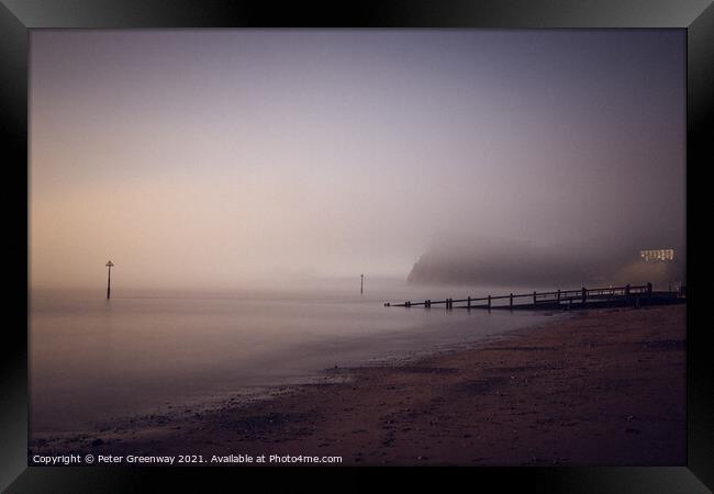 Sea Mist Around Teignmouth Beach At Sunrise Framed Print by Peter Greenway