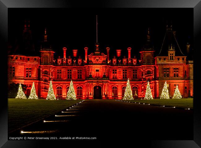 The Manor At Waddesdon Illuminated For Christmas With Winter Lights Framed Print by Peter Greenway