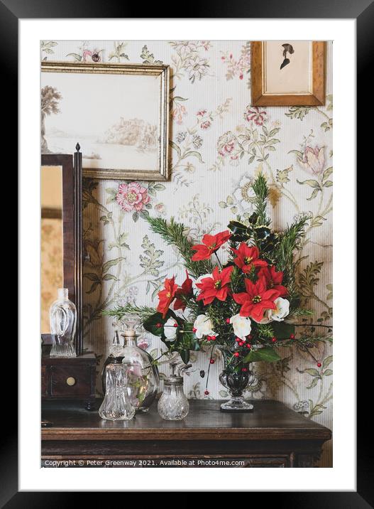Vase Of Christmas Poinsettia's Framed Mounted Print by Peter Greenway
