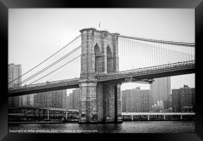 Brooklyn Bridge From New York Harbour Framed Print by Peter Greenway