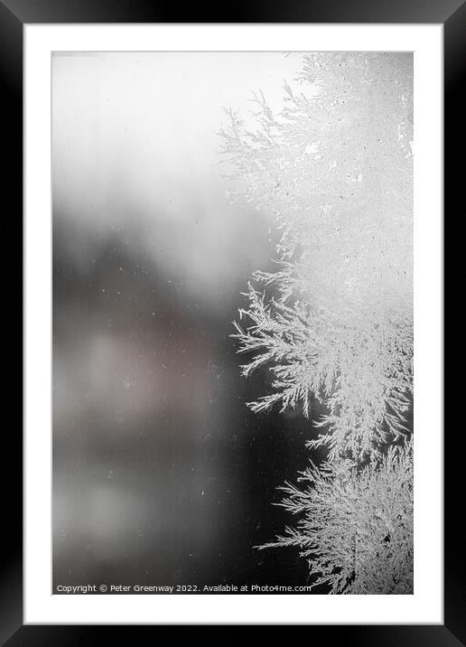 Frost Fractal Patterns On A Pane Of Glass After A Haw Frost Framed Mounted Print by Peter Greenway