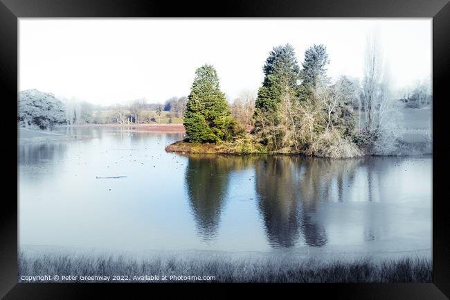 The Island On The Lake On A Frosty Morning On The Blenheim Estat Framed Print by Peter Greenway