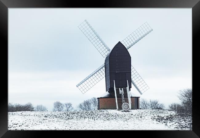 Brill Windmill On A Snowy Day In Winter Framed Print by Peter Greenway