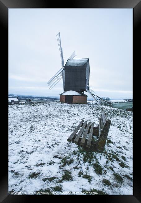 Brill Windmill On A Snowy Day In Winter Framed Print by Peter Greenway