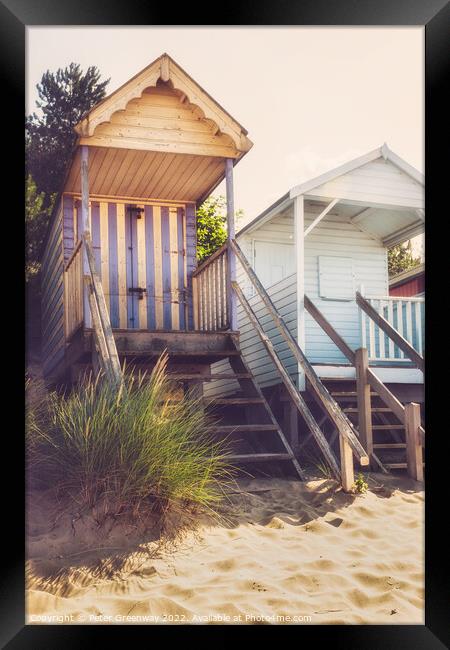 Stilted Beach Huts On The Beach At Wells-next-the-Sea Framed Print by Peter Greenway