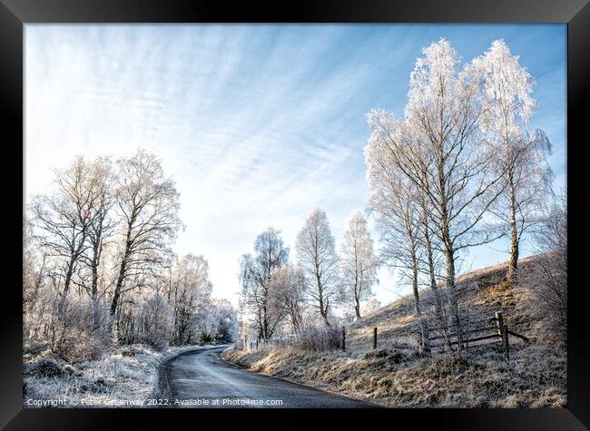 Frozen Trees On The Roadside In The Scottish Highlands Framed Print by Peter Greenway