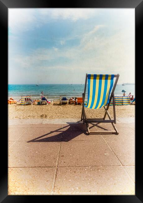 English Seaside Deckchairs On The Sandy Beach & Sea In Swanage Framed Print by Peter Greenway