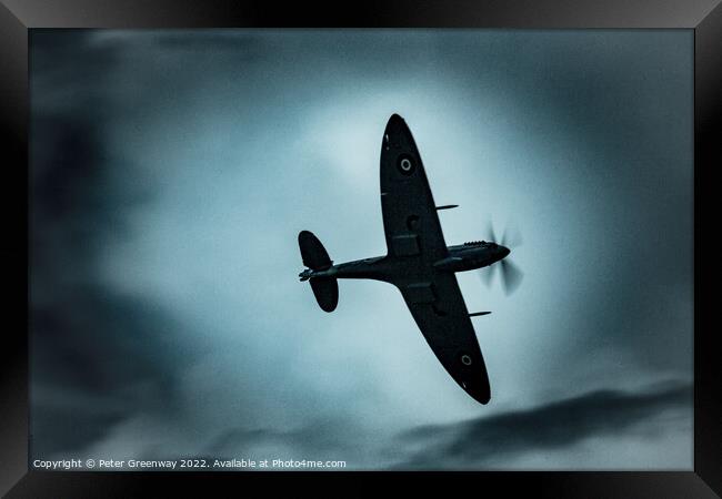 Silhouette Of A RAF Supermarine Spitfire Framed Print by Peter Greenway