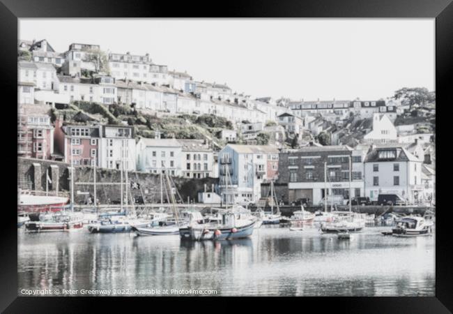 Brixham Harbour in pastel colours Framed Print by Peter Greenway
