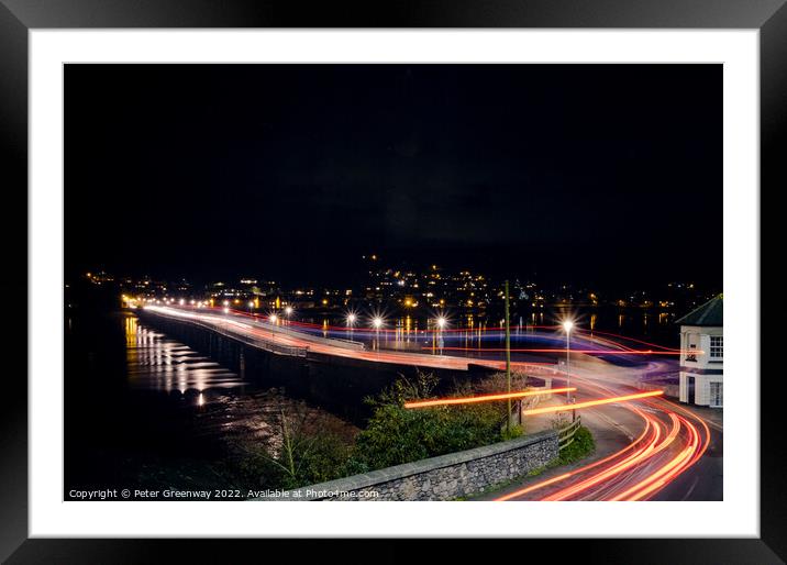 Traffic Light Trails Across Shaldon Bridge, Devon Framed Mounted Print by Peter Greenway