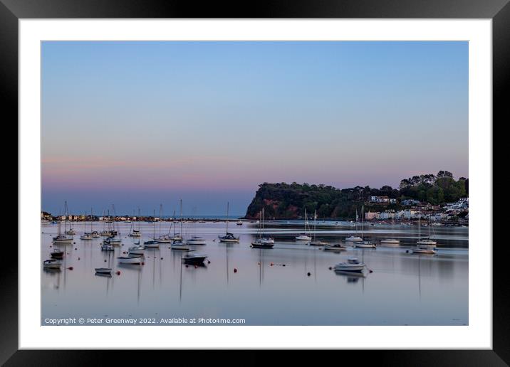 Boats Moored On The River Teign At Sunset In Shaldon, Devon Framed Mounted Print by Peter Greenway