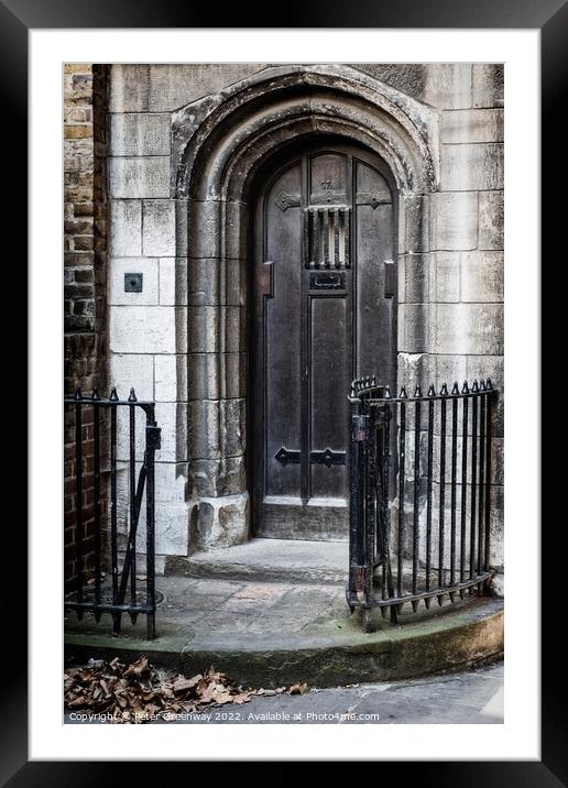 Interesting Medieval Door In The Courtyard Of Bartholomew The Great, London Framed Mounted Print by Peter Greenway
