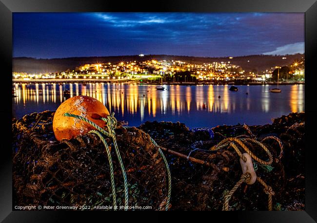 Fishermen Lobster Pots Drying On Shaldon Beach At Night Framed Print by Peter Greenway